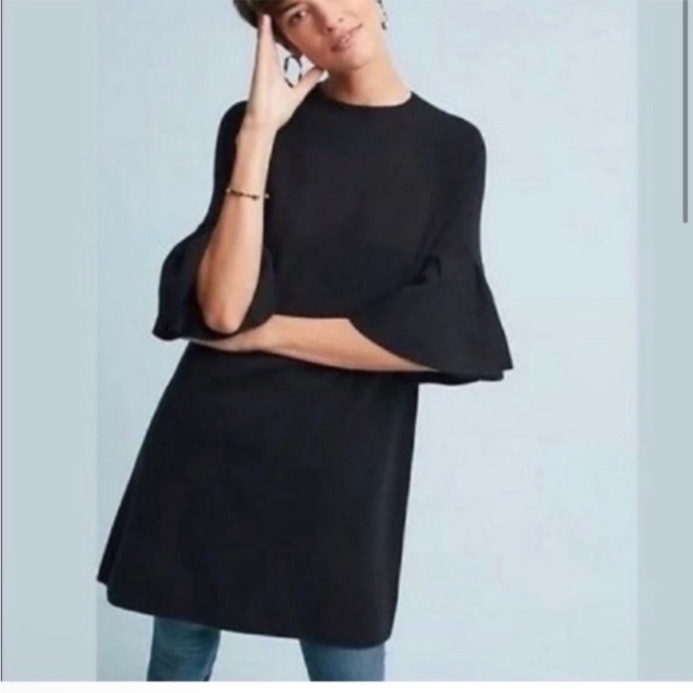 Moth by Anthropologie Black Chester Bell Sleeve Sweater Pullover Dress Sz S